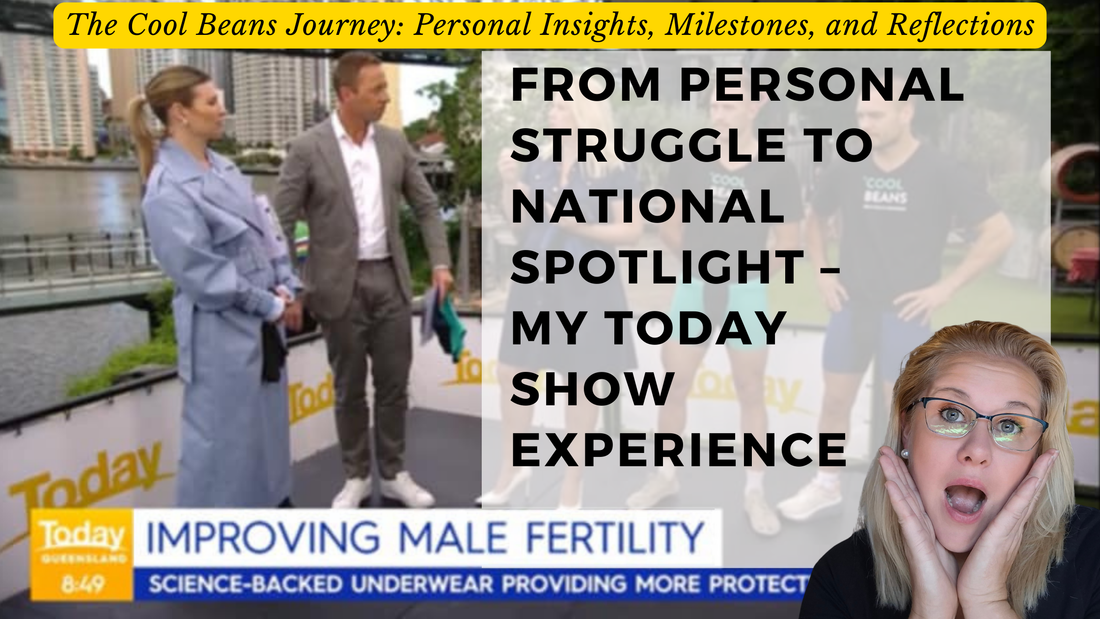 Television interview moment showing a female entrepreneur discussing a science-backed wellness product designed to support men’s health and performance.